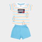 Infants Cotton Stripes Baba Suit, Mid Blue, small image number null