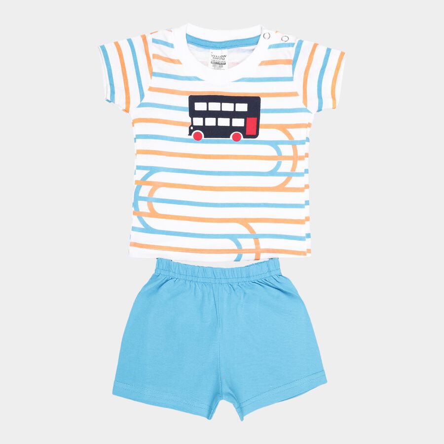 Infants Cotton Stripes Baba Suit, Mid Blue, large image number null