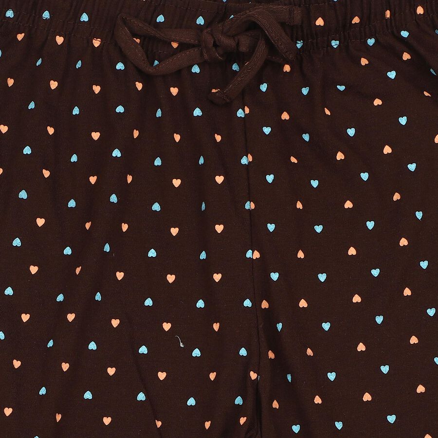 Girls Brown Jogger Heart Printed Pyjama, Brown, large