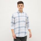 Men's Light Blue and White Cotton Spread Collar Casual Shirt, हल्का नीला, small