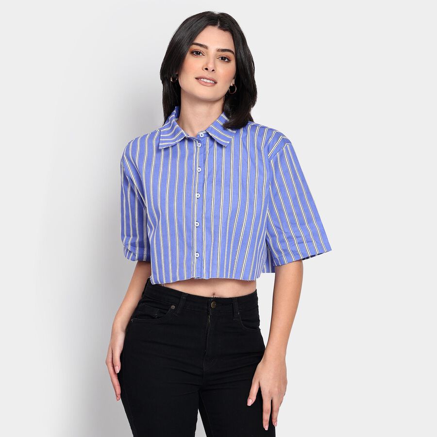 Ladies' 100% Cotton Shirt, Melange Blue, large image number null