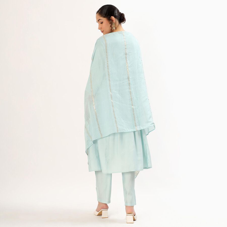 Women's Soft Aqua Blue Embroidered Ethnic Set, Light Blue, large image number null