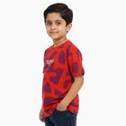 Boys Bright Red Cotton Round Neck Casual T-Shirt, Orange, small