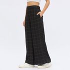 Women's Dark Charcoal Black High-Rise Checked Culottes, Black, small image number null
