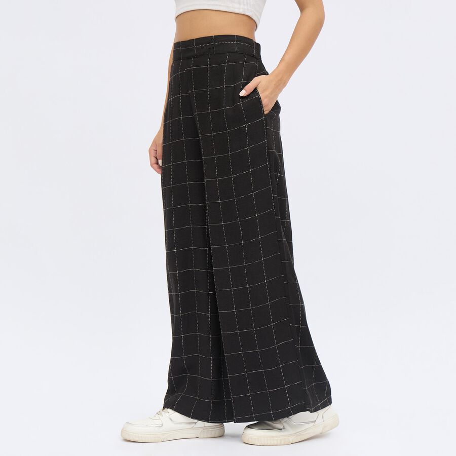 Women's Dark Charcoal Black High-Rise Checked Culottes, Black, large image number null