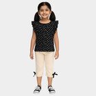 Girls Black Cotton Polka Dot Ruffle Sleeve Top and Beige Capri Set, Black, small image number null