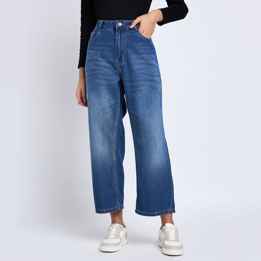 Ladies' 100% Cotton Jeans, Mid Blue, large image number null