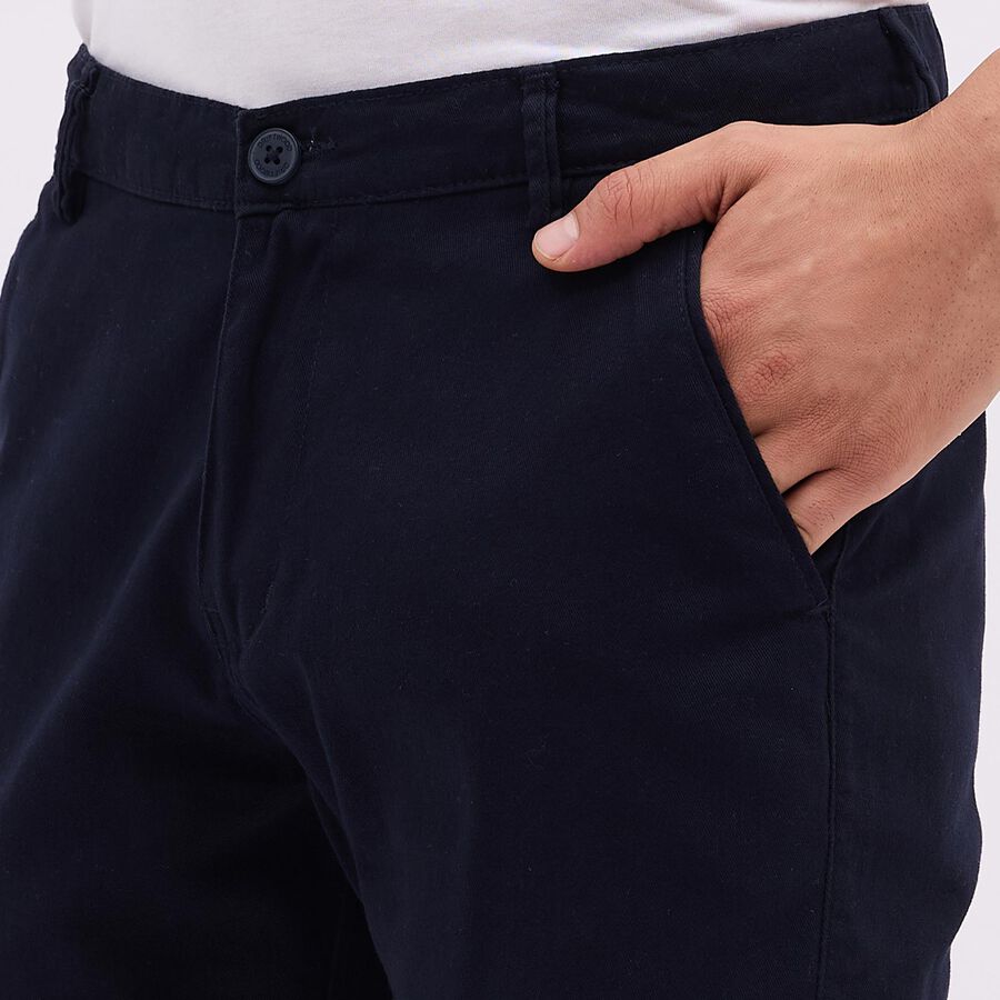 Men's 100% Cotton Slim Fit Casual Trousers, Navy Blue, large image number null