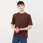 Men's Dark Brown Round Neck Casual T-Shirt, भूरा, small