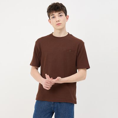 Men's Dark Brown Round Neck Casual T-Shirt