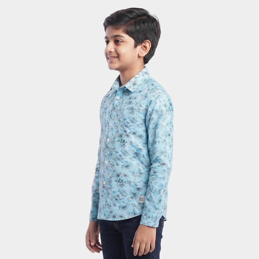 Boys Light Blue Cotton Floral Spread Collar Shirt, Light Blue, large
