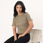 Women's Olive Round Neck Casual Top, Olive, small