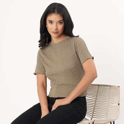 Women's Olive Round Neck Casual Top