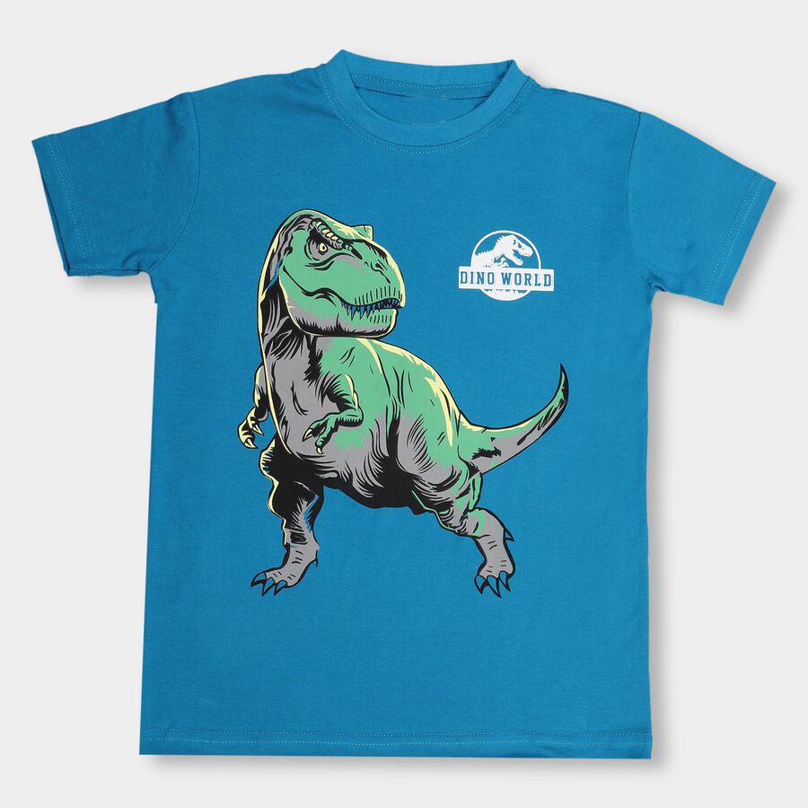 Boys' 100% Cotton Half Sleeves T-Shirt, Teal Blue, large image number null