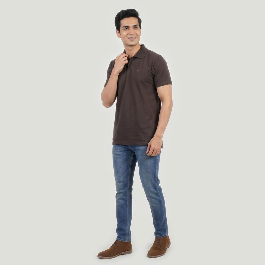 Men Grey Collared Casual T-Shirt, गहरा ग्रे, large