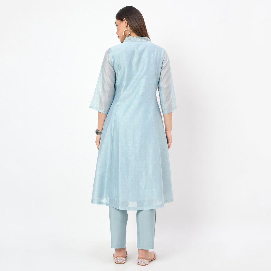 Women's Blue Round Neck Solid Kurta, हल्का नीला, large