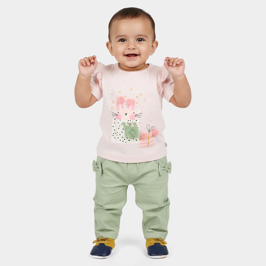 Infants Pink Cotton Round Neck T-Shirt Set Upper and Bottom Set, हल्का गुलाबी, large