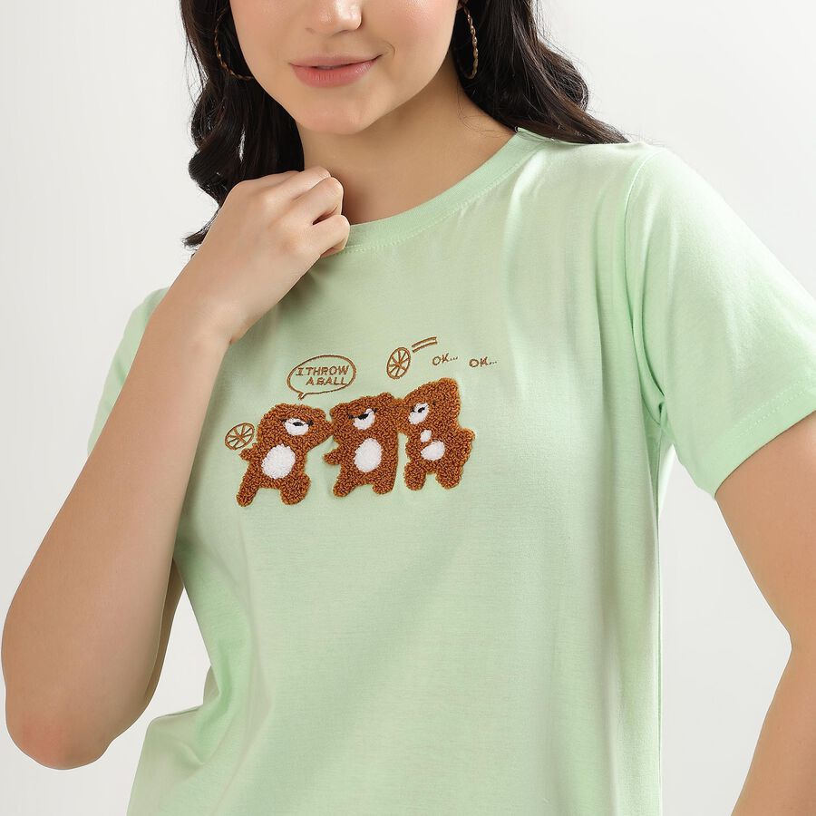 Women's Mint Green Cotton Round Neck T-Shirt, Light Green, large image number null