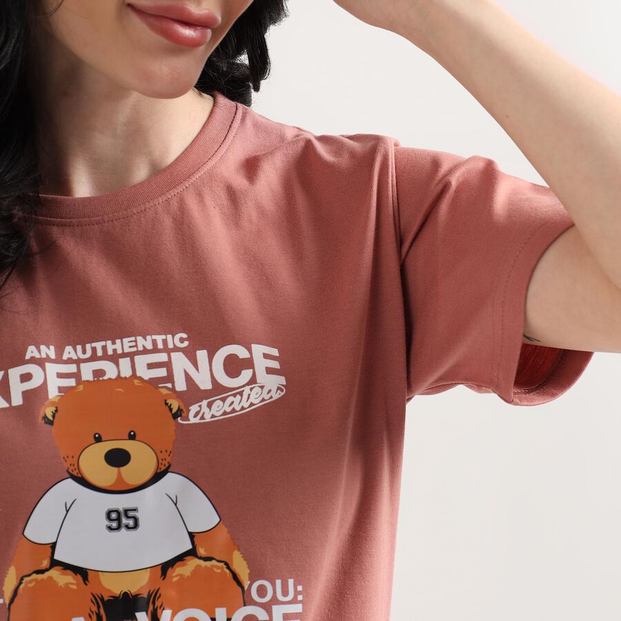 Ladies' Round Neck T-Shirt, गुलाबी, large image number null