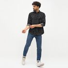 Men's Jet Black Cotton Mandarin Collar Casual Shirt, Black, small image number null