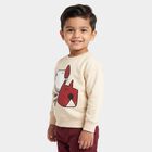 Boys' Beige Crew Neck Graphic Print Sweatshirt, गहरा पीला, small