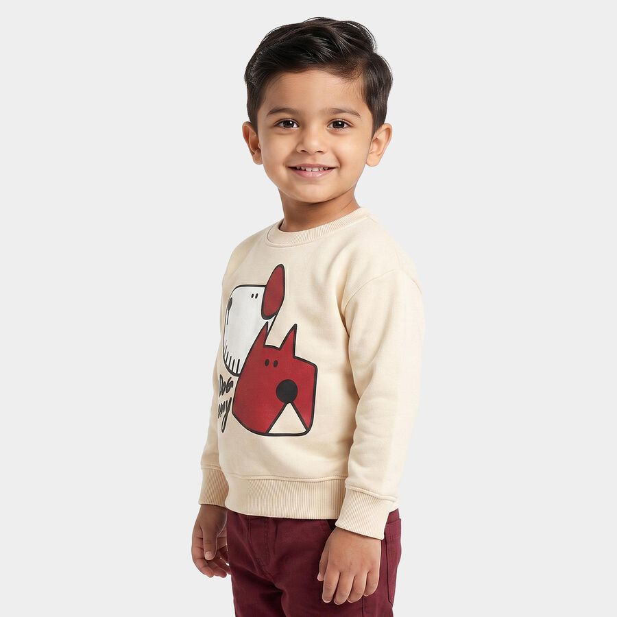 Boys' Beige Crew Neck Graphic Print Sweatshirt, गहरा पीला, large