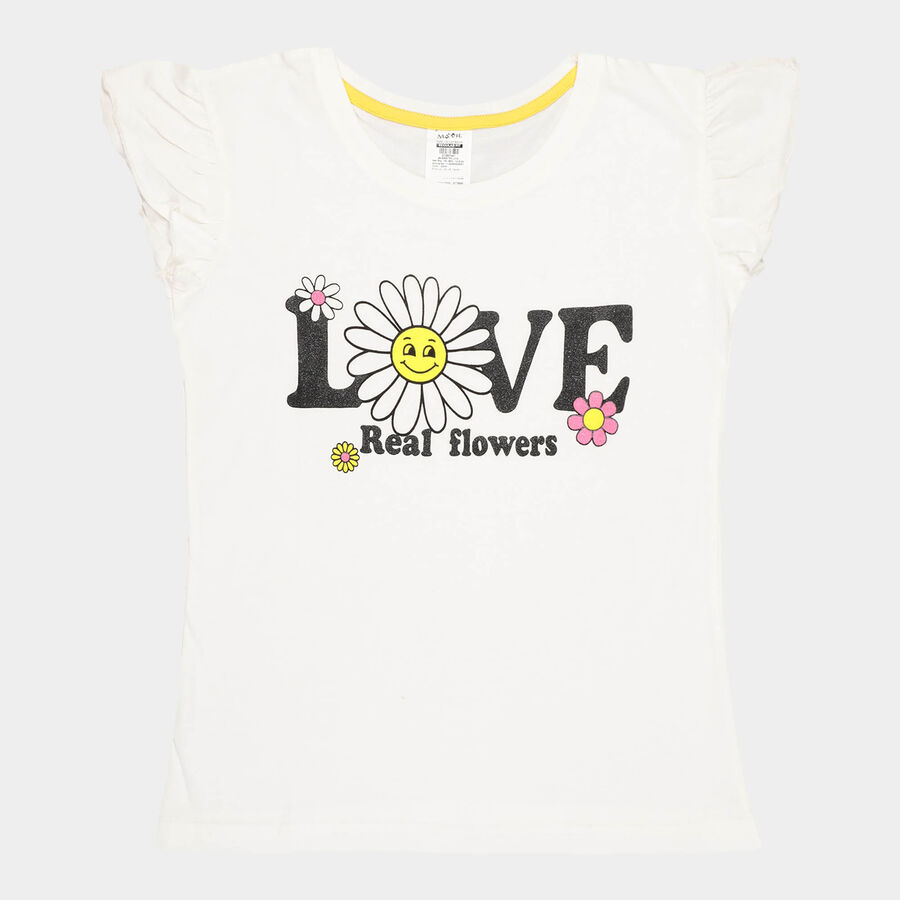 Girls Cotton T-Shirt, Off White, large image number null