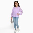 Girls Soft Lavender Peter Pan Collar Casual T-Shirt, Lilac, small image number null