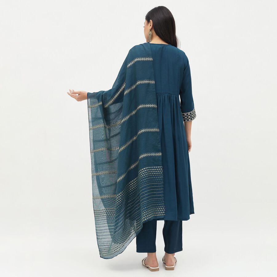 Women's Deep Teal Embroidered Ethnic Set, Teal Blue, large