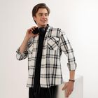 Men's Black and White Cotton Checkered Spread Collar Casual Shirt, Charcoal, small image number null