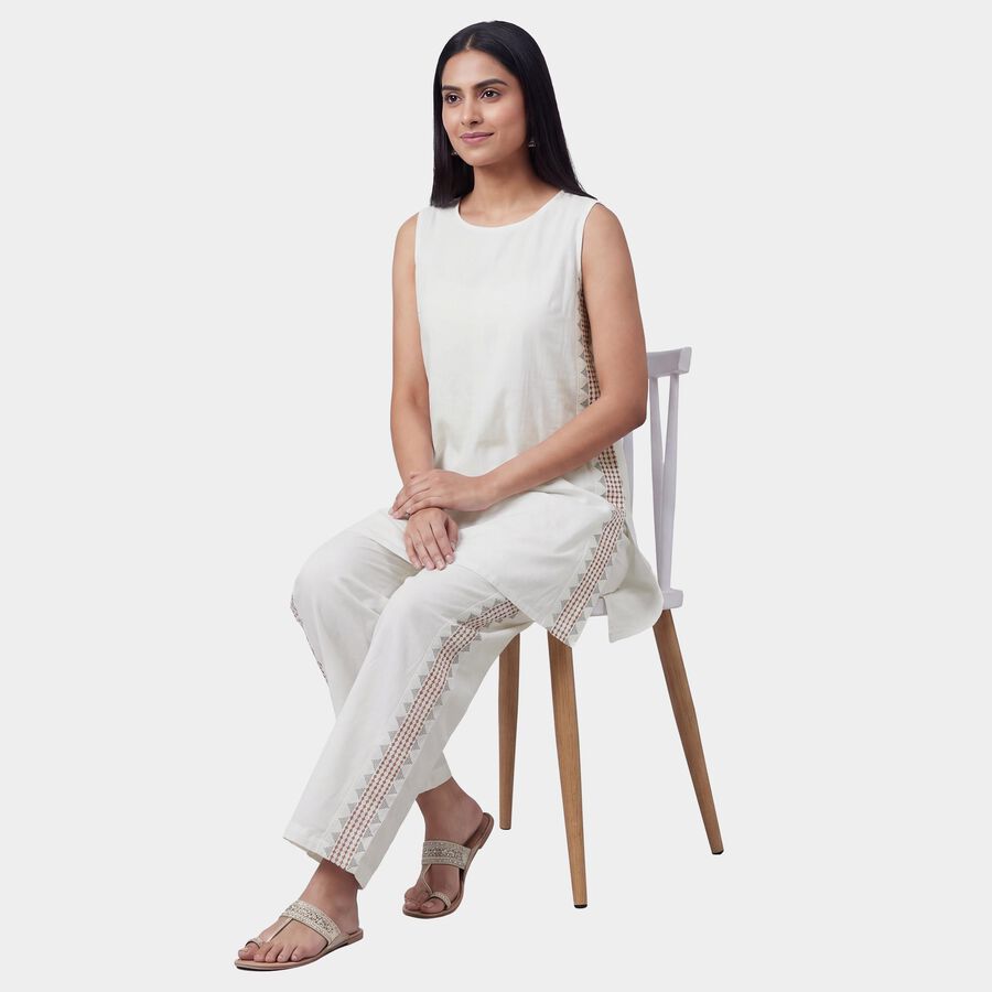 Women's Eggshell White Floral Printed Ethnic Set, ऑफ व्हाइट, large