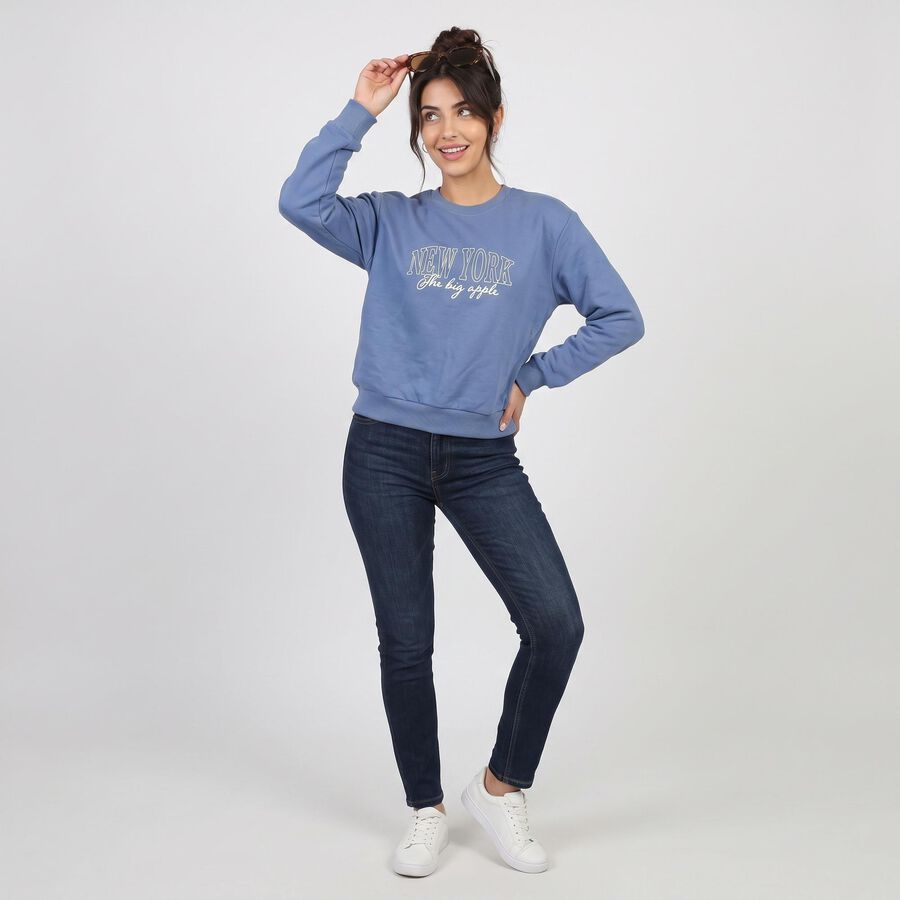 Women's Light Blue Crew Neck Pullover Sweatshirt, हल्का नीला, large