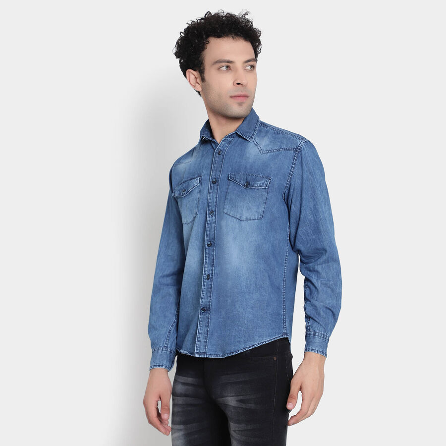 Cotton Solid Casual Shirt, Dark Blue, large image number null