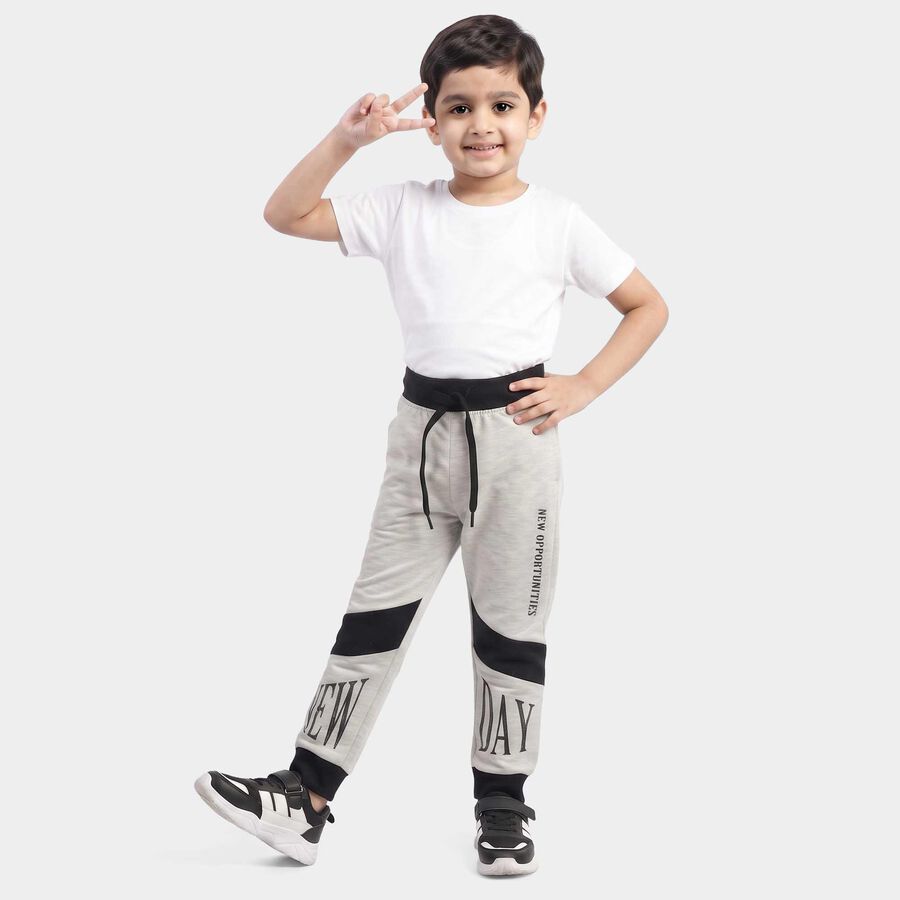 Boys Grey Jogger Text Printed Pyjama, मिश्रित हल्का ग्रे, large
