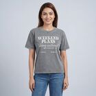 Women's Light Grey Round Neck Casual T-Shirt, हल्का ग्रे, small