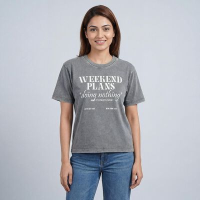 Women's Light Grey Round Neck Casual T-Shirt