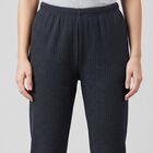 Women's Navy Blue Ribbed Thermal, मध्यम नीला, small