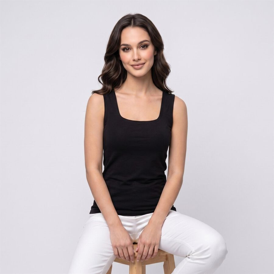 Women's Black Square Neck Camisole Slip, काला, large