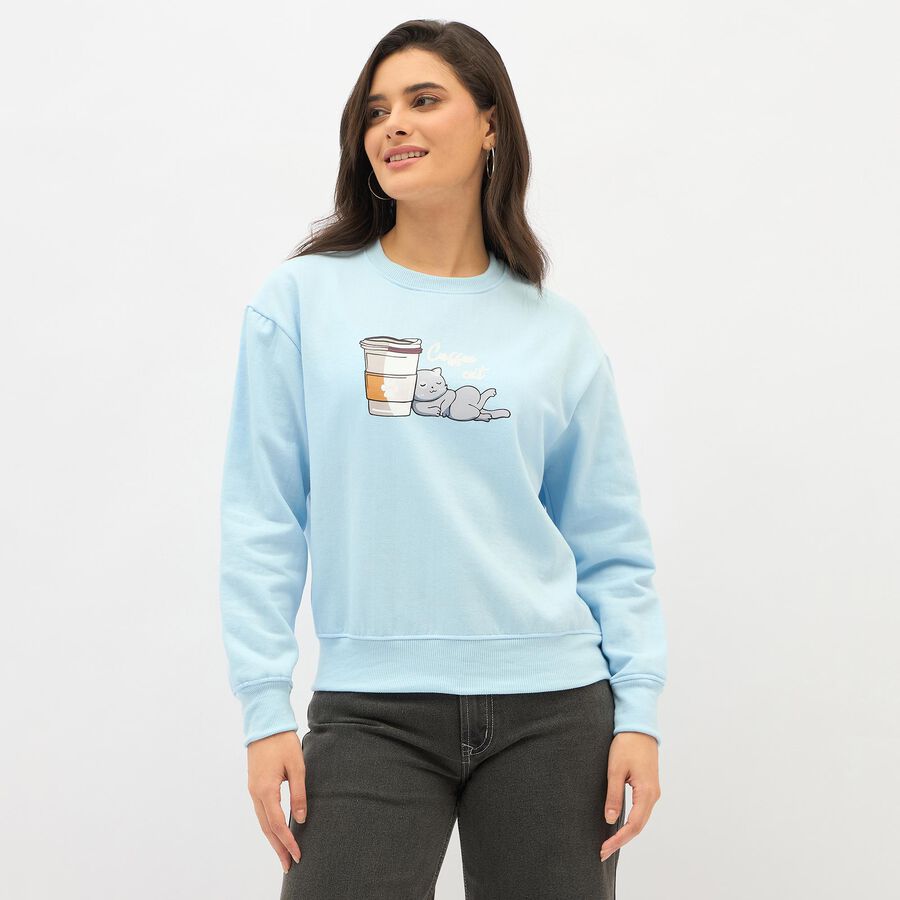 Women's Light Blue Crew Neck Casual Sweatshirt, हल्का नीला, large image number null