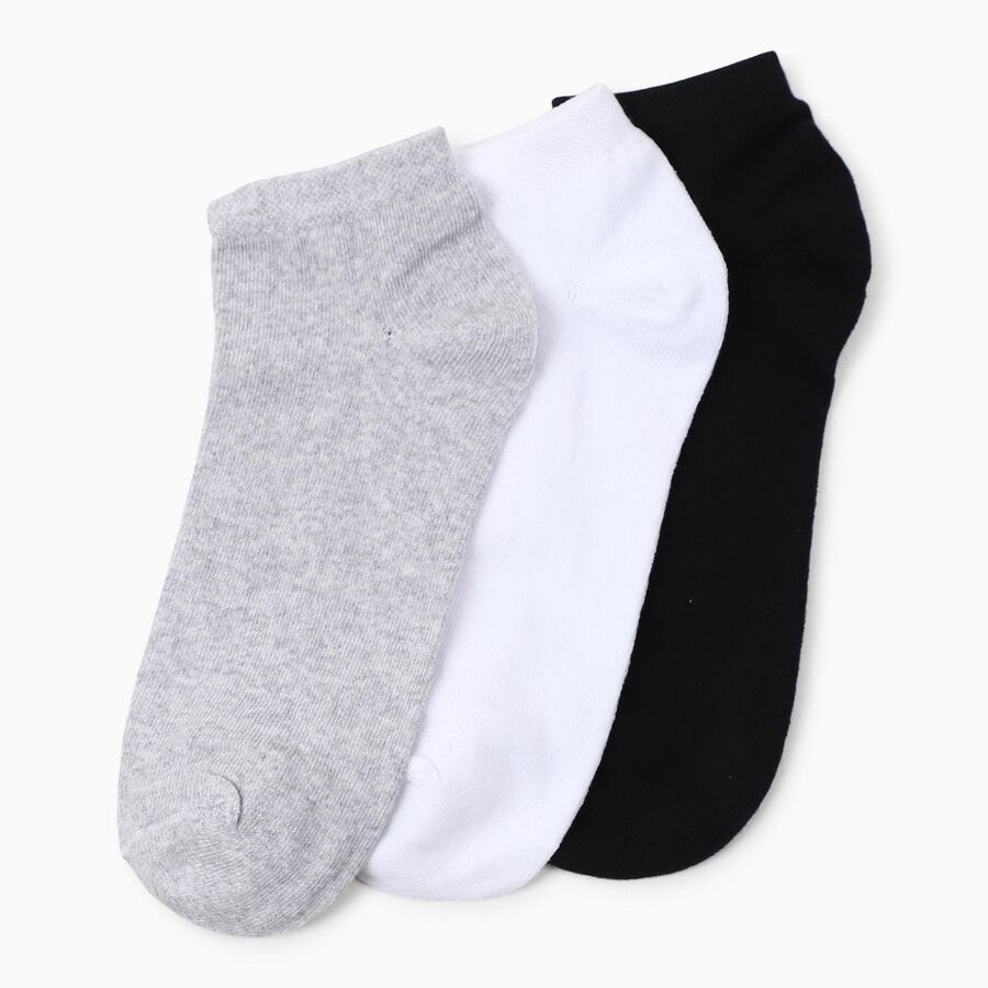 Men's Ankle Length Socks Pack of 3 ( Grey Melange, White, Charcoal ), Melange Light Grey, large