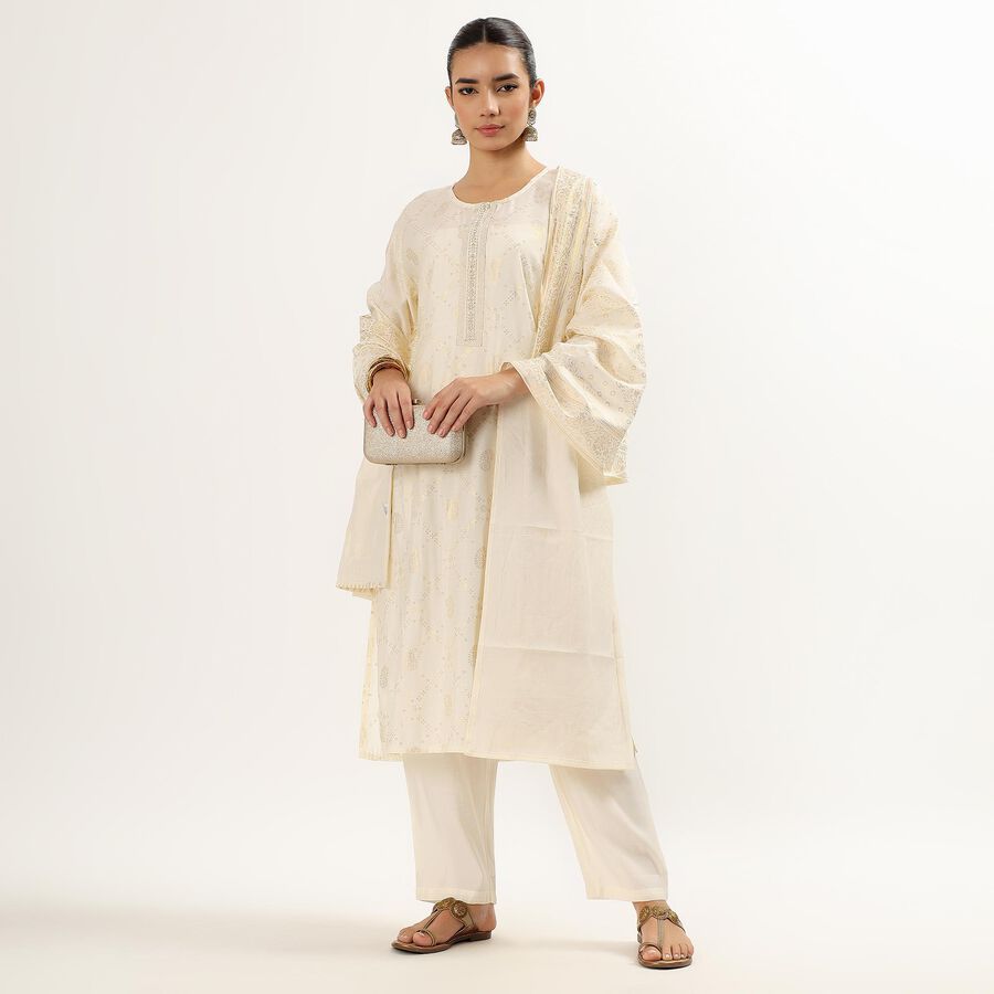 Women's Eggshell White Printed Ethnic Set, Off White, large image number null