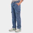 Boys Blue Relaxed Fit Cargo Jeans, Mid Blue, small