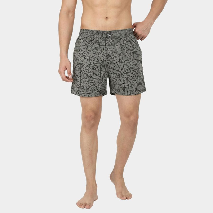 Men's Grey Relaxed Fit Printed Boxers, Dark Grey, large