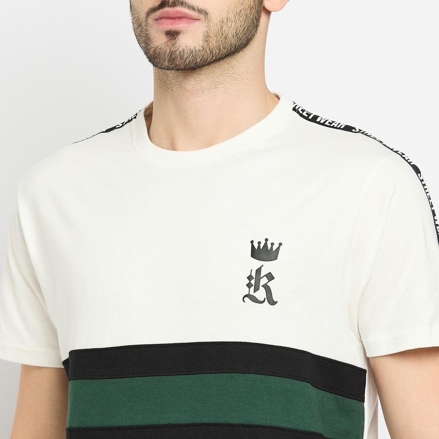 Men's 100% Cotton Round Neck Half Sleeves T-Shirt , White, large image number null