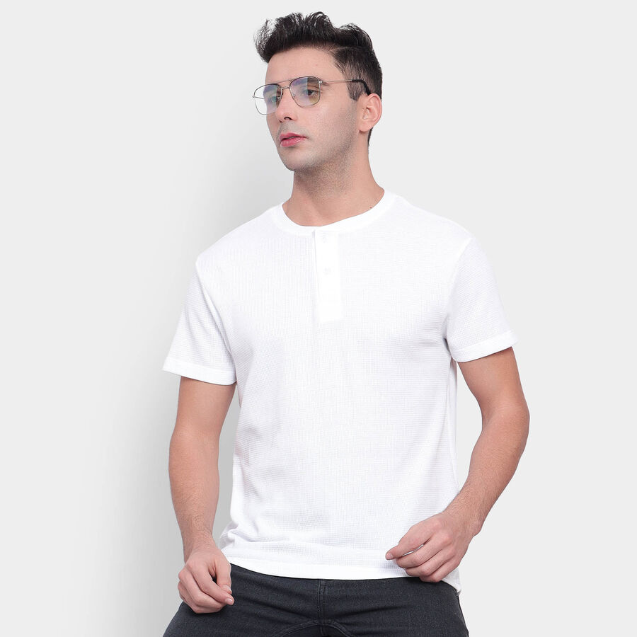 Cotton Solid Henley T-Shirt, White, large image number null