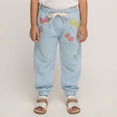 Girls' Light Sky Blue Butterfly Printed Elastic Waist Pyjama