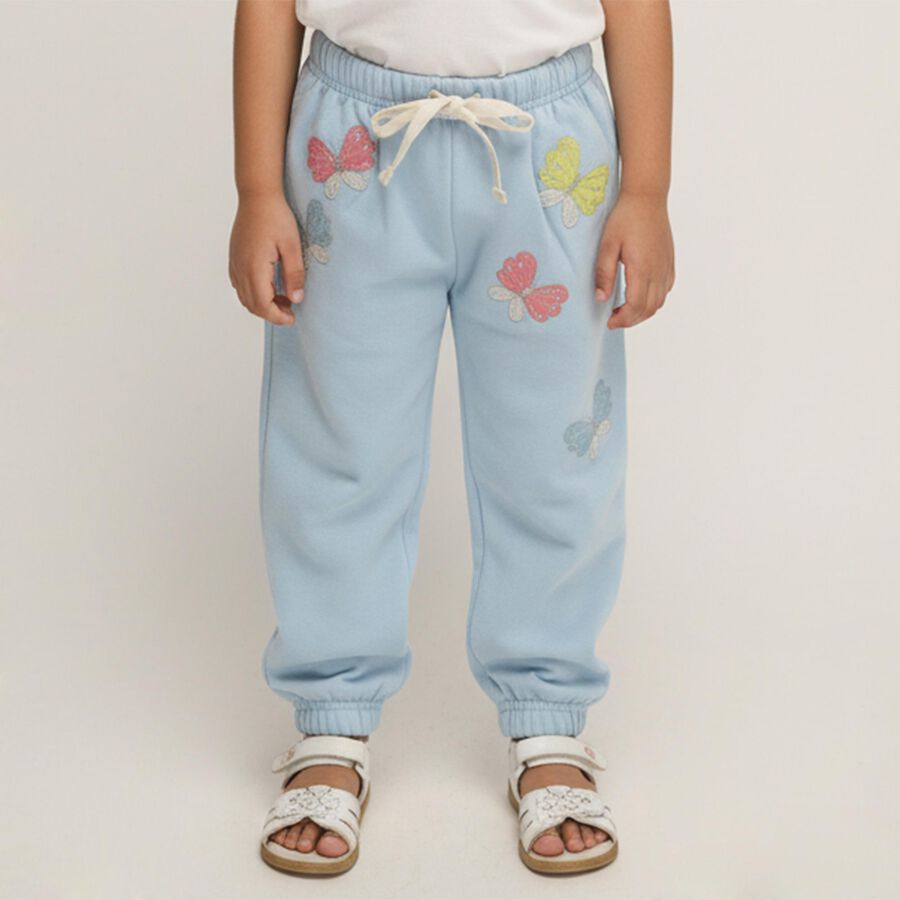 Girls' Light Sky Blue Butterfly Printed Elastic Waist Pyjama, हल्का नीला, large image number null