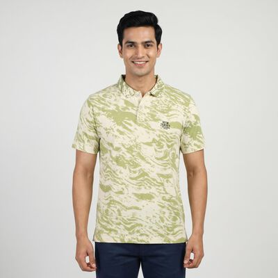 Men's Light Green Cotton Collared Neck Casual T-Shirt