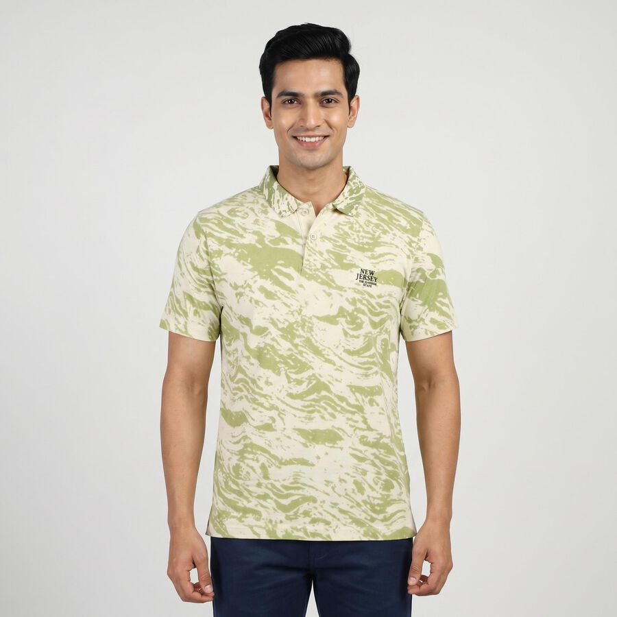Men's Light Green Cotton Collared Neck Casual T-Shirt, हल्का हरा, large