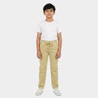 Boys Beige Straight Fit Drawstring Waist Trousers, गहरा पीला, small